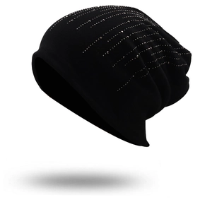 Women Slouchy Beanie Hat Rhinestone Beaded Pullover Cotton Blend Knitted Warm Winter Fashion Soft Skull Cap