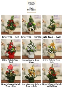 Detailed 3x3 grid display of 20cm mini Christmas trees with various bases and festive colors