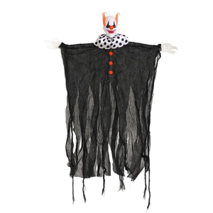 Halloween clown skull hanging ghost decoration with black gauze and orange pom-poms