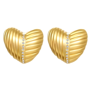 Boucles d'oreilles cœur en acier inoxydable plaqué or 18K avec incrustation de zircon
