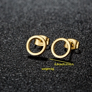 Gold hollow round stud earrings in stainless steel for women with 0.8cm diameter