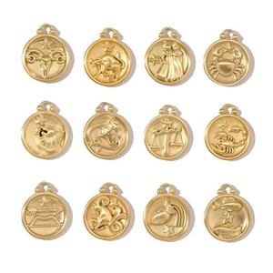 Zodiac Constellation Pendants Double Sided Embossed Stainless Steel Matte Gold Plated DIY Jewelry Making Accessories