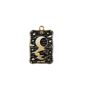 Dark style XVIII The Moon tarot card pendant in black enamel and golden alloy finish