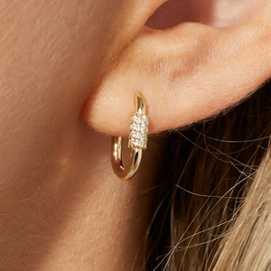 French vintage S925 silver needle U-shaped gold earrings with sparkling zircon stones