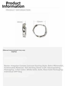 Detail showing 925 sterling silver hoop earring dimensions with irregular texture