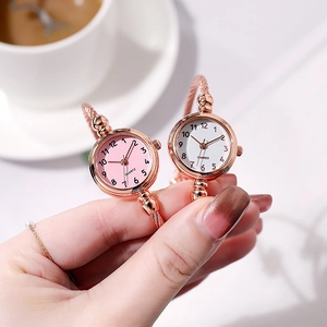 Women Quartz Bangle Watch Elegant Stainless Steel Wire Cuff Strap Minimalist Round Dial Fashion Wristwatch For Ladies