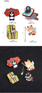 Detailed view of assorted cartoon enamel animal brooches with size and weight specs