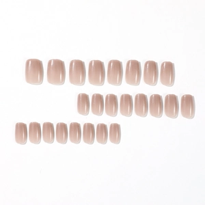 Unghie finte corte quadrate rosa nude sfumate con glitter fini set da 24 pezzi