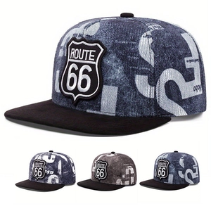 Cappello Snapback Ricamo Route 66 Acrilico Tesa Piatta Baseball Retro Street Stampa Lettere Parasole Per Uomo Donna