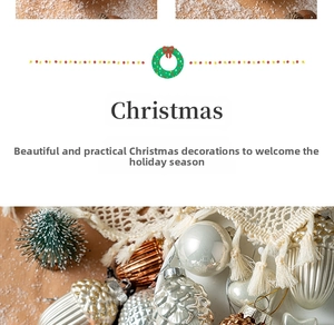 Detailed view of metallic acorn and pinecone Christmas ornaments with glitter relief textures