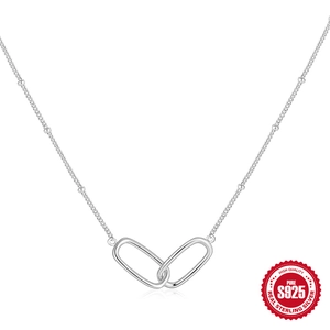 Minimalist S925 sterling silver interlocking double ring necklace on bead chain