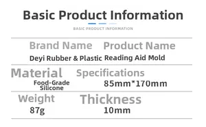 Detailed dimensions of the silicone resin reading aid mold with clear size and weight