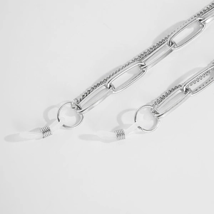 Silver hip hop punk geometric layered glasses chain with metal links and silicone loops