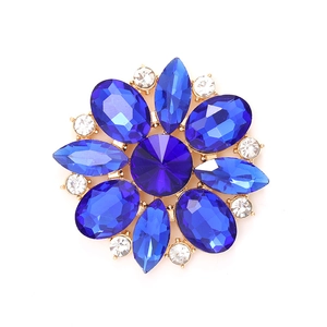 Royal blue crystal marquise flower charm with gold alloy base on white background