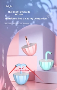 Detail of automatic 360 degree rotating laser cat toy in pink and blue colors