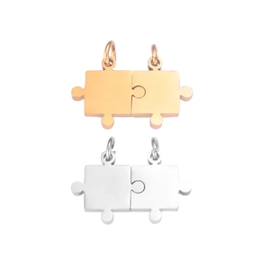 Polished stainless steel puzzle piece charms for necklaces and bracelets in gold and silver