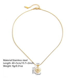 18K gold plated stainless steel heart pendant necklace with crystal on snake chain