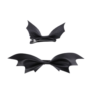 Black leather bat wing hair clips set for Halloween costume decoration and hair accessories
