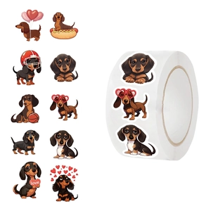 Cartoon dachshund sticker roll with ten cute patterns for envelopes and scrapbooking decoration
