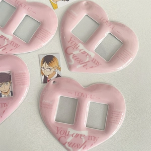 Pink heart-shaped double-slot photo holder with 'You are my Crush' text for ID cards