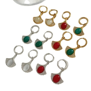 Colorful zircon fan-shaped pendant hoop earrings made of luxury stainless steel