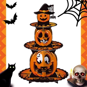 Halloween Cupcake Stand Cardboard Pumpkin Tiered Dessert Tower Display Rack Witch Hat Theme Party Decoration