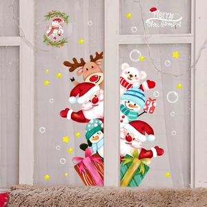 Festive Christmas window stickers with Santa, reindeer, and snowman for holiday decoration