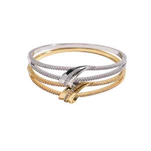 18k gold plated double layer bangle with intertwined zircon ribbon knot design