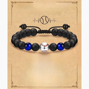 Adjustable baseball beaded bracelet with tiger eye stones and inspirational gift card