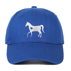 Classic navy blue cotton baseball cap featuring white heart horse embroidery on the front