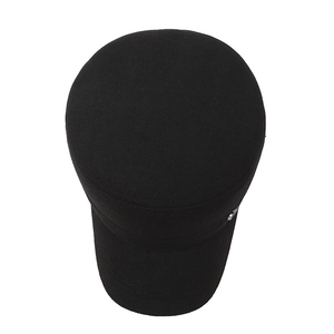 Men's winter flat top military hat in black thick wool fabric with ear protection