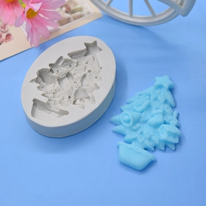 Christmas tree silicone mold for DIY baking with festive star and bell decorations