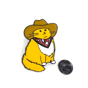 Cute Cartoon Cowboy Cat Enamel Brooch Alloy Animal Lapel Pin With Brown Hat And Red Bandana Fashion Jewelry For Women Men
