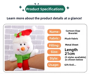 Detail of plush snowman slap bracelet with a 21cm red strap for Christmas party gifts