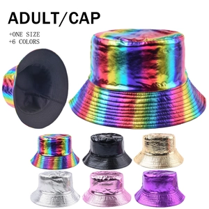 Chapeau Bob Métallique Brillant Réfléchissant Laser Arc-En-Ciel Protection Solaire Mode Rue Pour Hommes Femmes