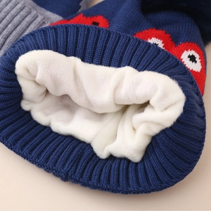 Bonnet en tricot dinosaure pour enfant avec doublure polaire et motif de dessin animé
