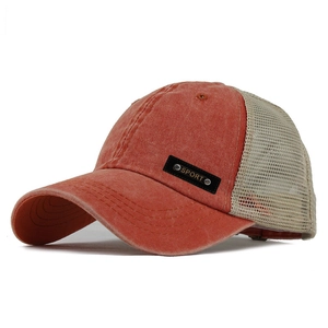 Vintage washed cotton baseball cap with breathable mesh and side SPORT badge
