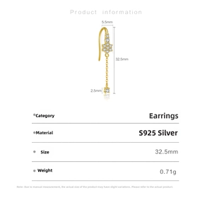 Detailed size parameters of S925 sterling silver gold tassel floral drop earrings