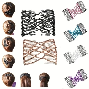 Elastic beaded magic hair combs for bun styling, available in multiple assorted colors