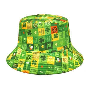 St Patricks Day Bucket Hat Reversible Clover Shamrock Print Polyester Sun Protection Fisherman Cap For Men Women