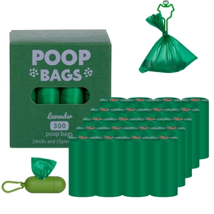 Eco-friendly pet poop waste bags with dispenser, degradable dog cleanup bags bulk rolls.
