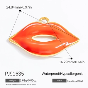 Macro view of red lips stainless steel pendant with dimensions 24.84mm x 16.29mm