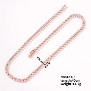 Detail of rose gold tennis necklace with water drop zircon stones and lobster clasp