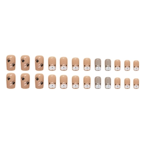 Cute bear paw press-on nails set with brown animal cartoon designs in various sizes