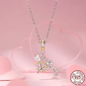 925 silver Mom heart necklace with gold leaf pendant for Mother's Day gift