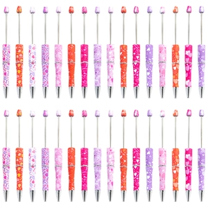 Beadable Ballpoint Pens DIY Plastic Metal Heart Print Valentine's Day Theme Romantic Creative Writing Gift Office Supplies