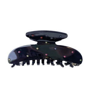 Elegant black acetate hair claw clip with colorful rhinestones for women's updos