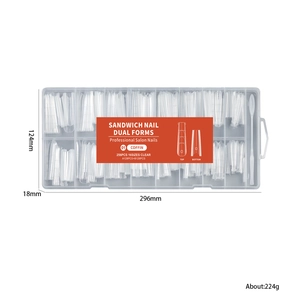 Professional sandwich nail dual forms kit with 256 coffin-shaped clear molds in 16 sizes