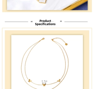 Detail der doppelten Goldkette mit dem 0,9 cm großen hohlen Schmetterlingsanhänger