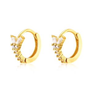 Elegant gold-plated hoop earrings with sparkling butterfly-shaped cubic zirconia crystals